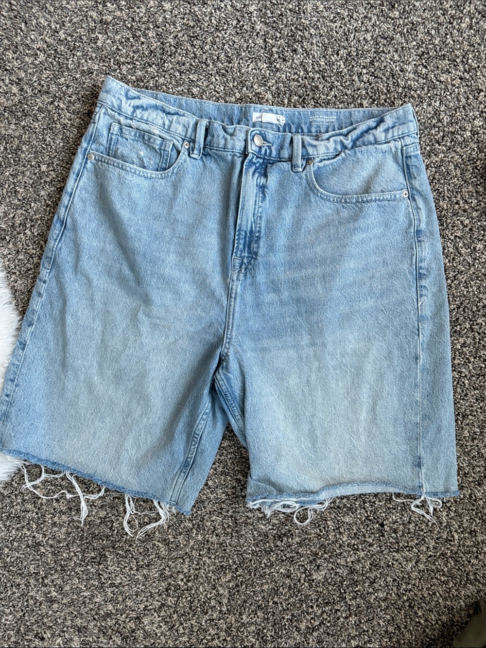 Good American Light Blue Distressed Denim Cutoff Shorts